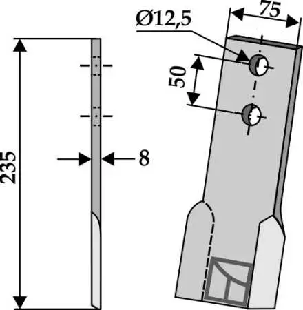 Schlegelmesser 235x75mm, links